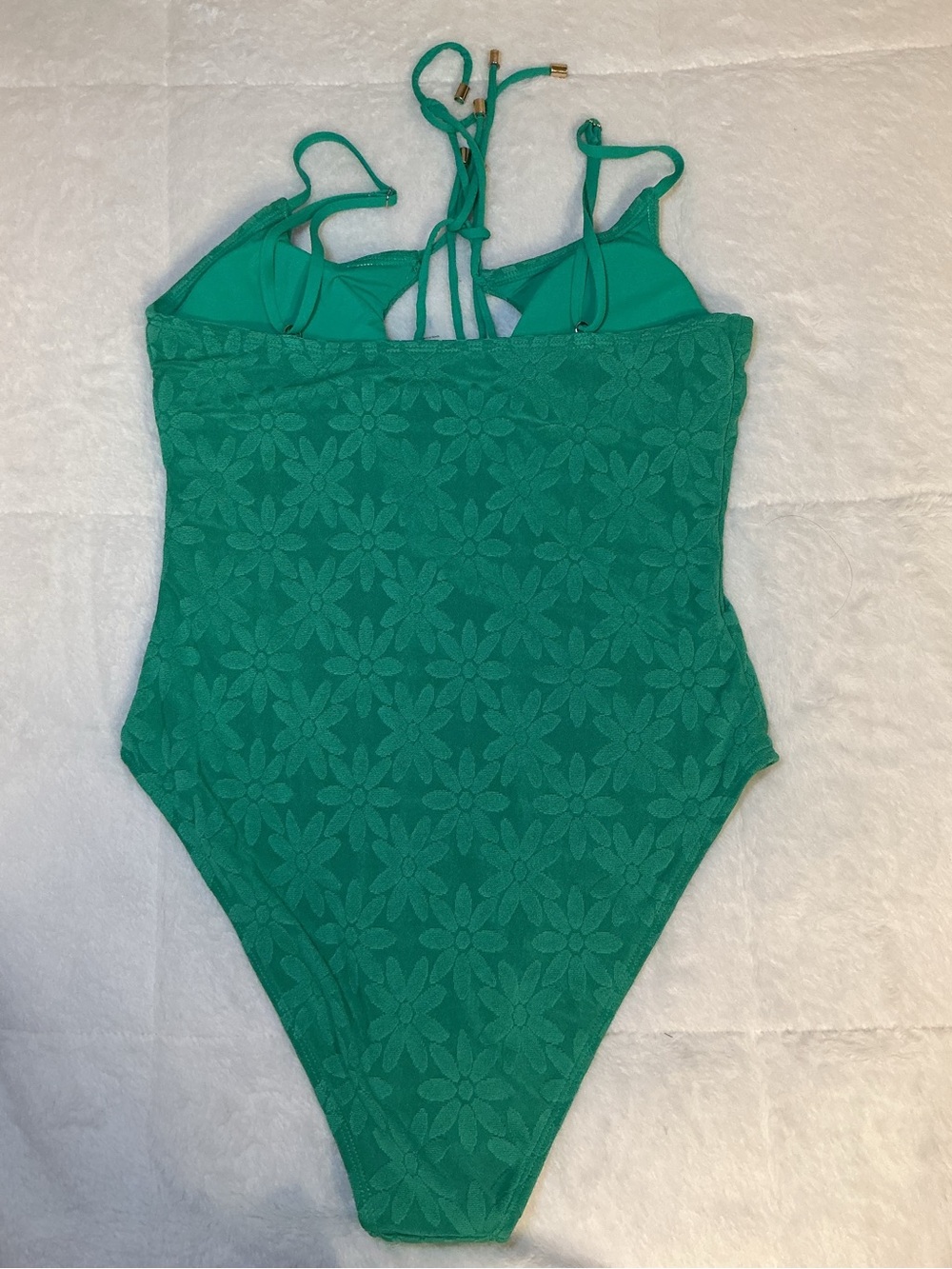 Green Floral Lace Tie-Front one piece bathing suit with skirt - Picture 10 of 11